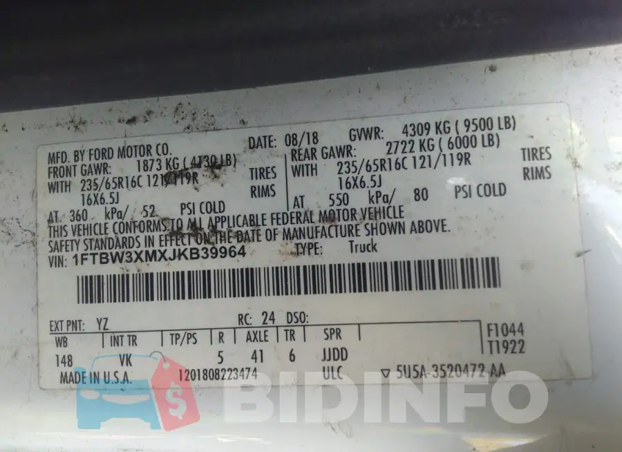 1FTBW3XMXJKB39964 Photo# 9