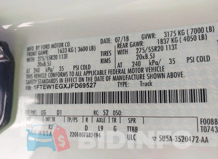 1FTEW1EGXJFD69527 Photo# 9