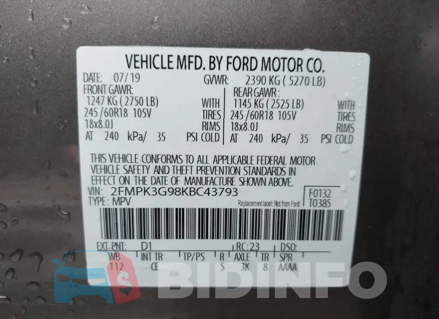 2FMPK3G98KBC43793 Photo# 9