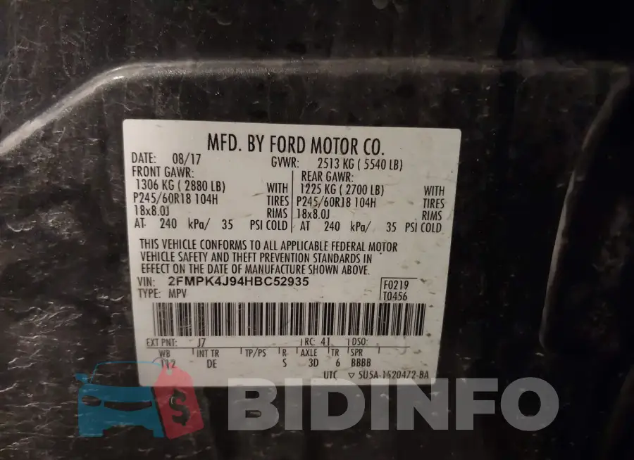 2FMPK4J94HBC52935 Photo# 9