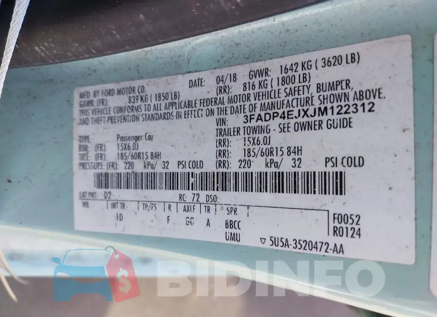 3FADP4EJXJM122312 Photo# 9