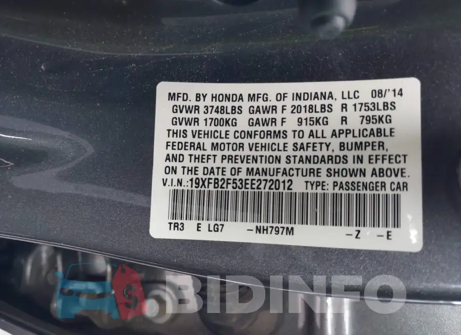 19XFB2F53EE272012 Photo# 9