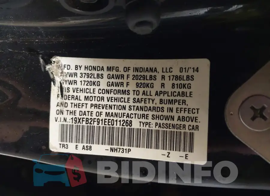 19XFB2F91EE011268 Photo# 9