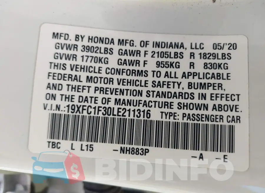 19XFC1F30LE211316 Photo# 9