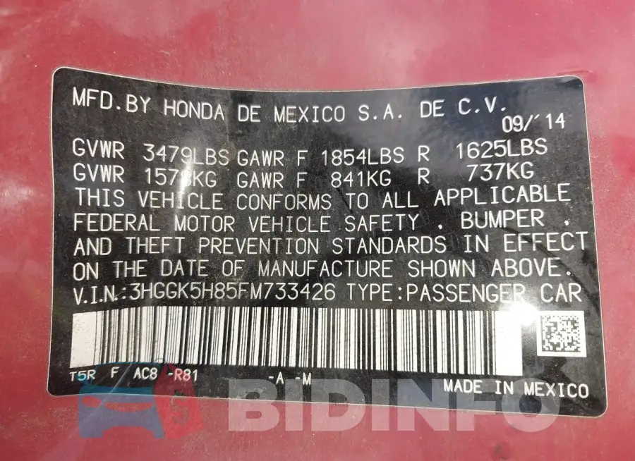 3HGGK5H85FM733426 Photo# 9