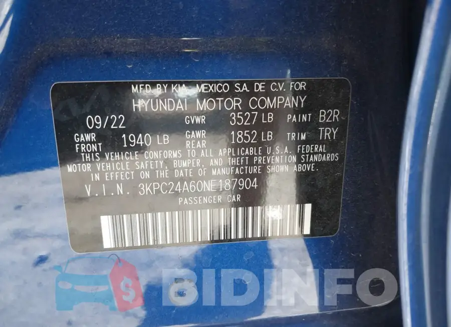 3KPC24A60NE187904 Photo# 9