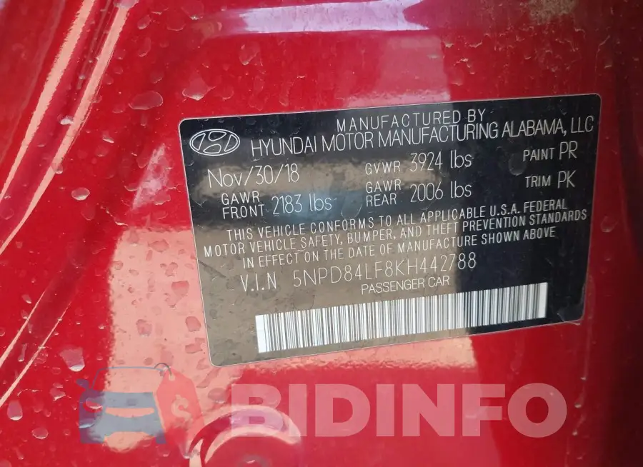 5NPD84LF8KH442788 Photo# 9
