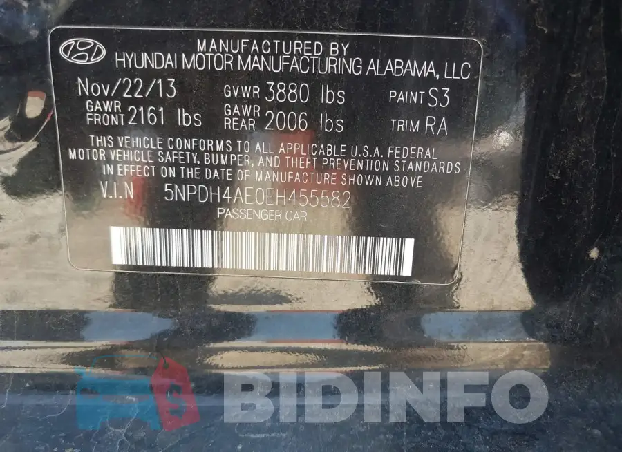 5NPDH4AE0EH455582 Photo# 9