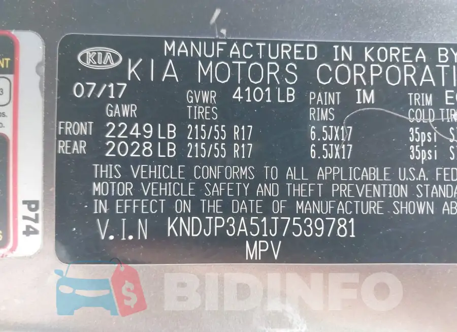 KNDJP3A51J7539781 Photo# 9
