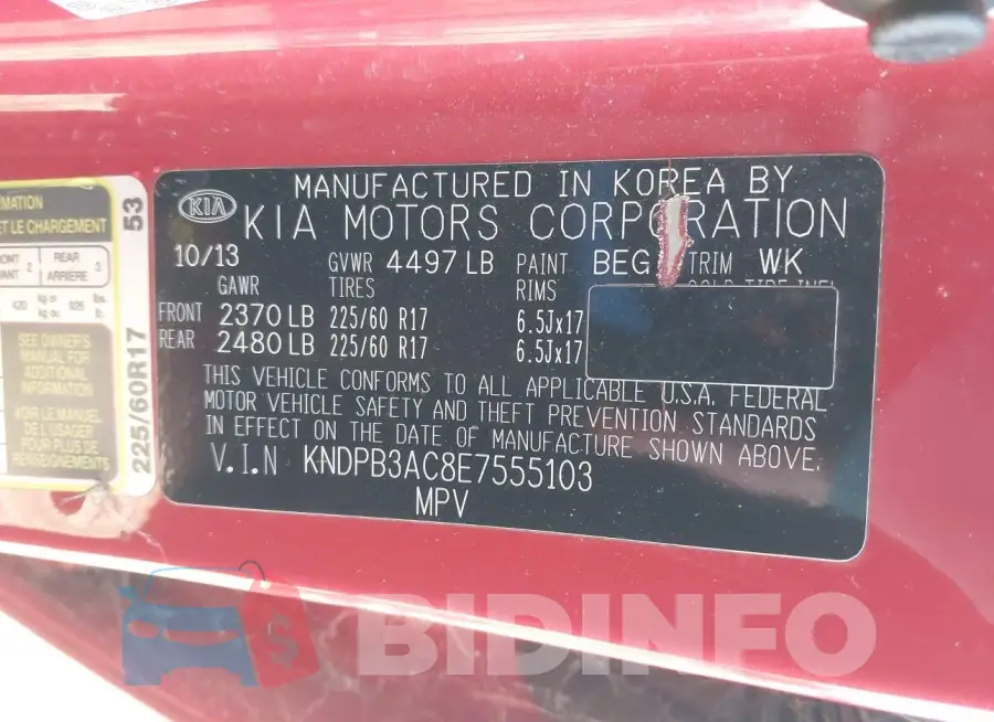 KNDPB3AC8E7555103 Photo# 9
