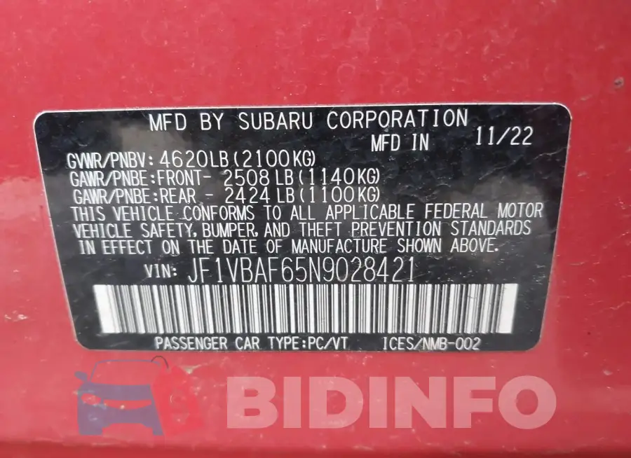 JF1VBAF65N9028421 Photo# 9