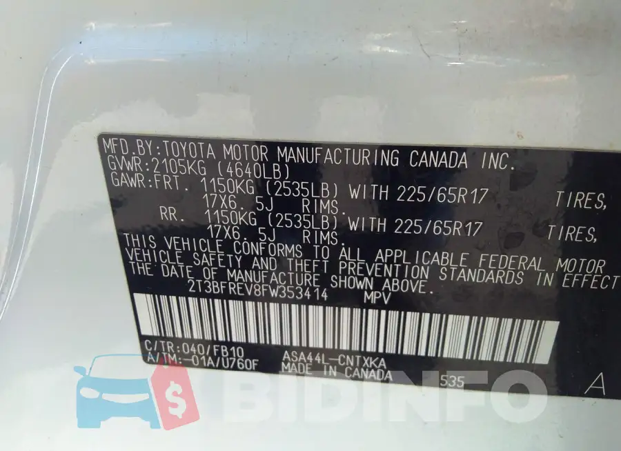 2T3BFREV8FW353414 Photo# 9