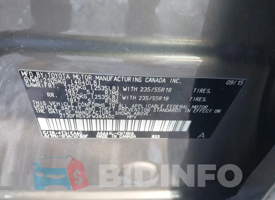 2T3DFREV3FW383400 Photo# 9