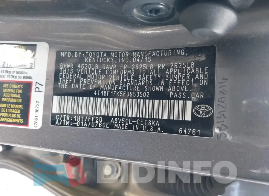 4T1BF1FK5FU953502 Photo# 9