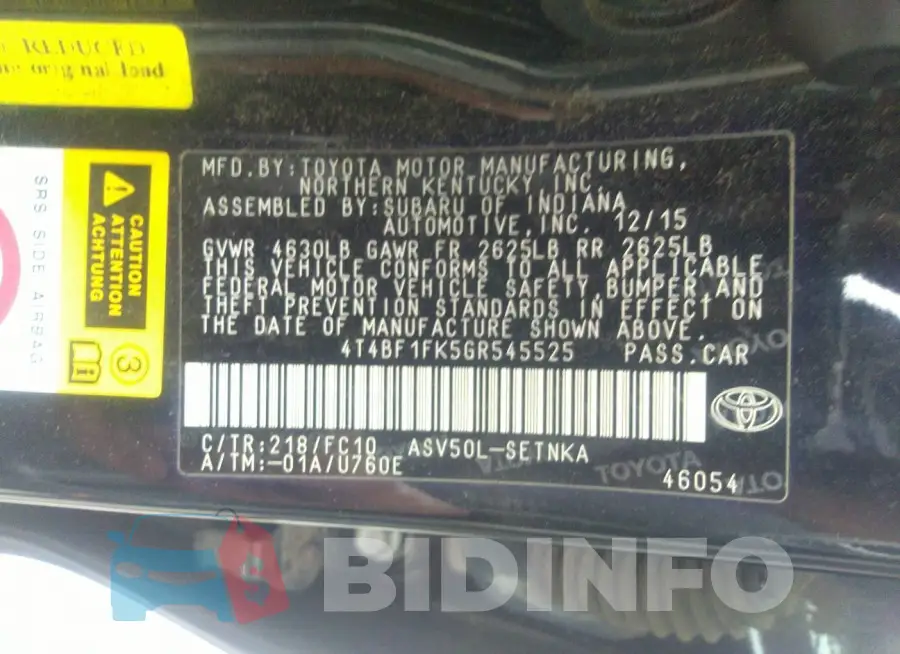 4T4BF1FK5GR545525 Photo# 9