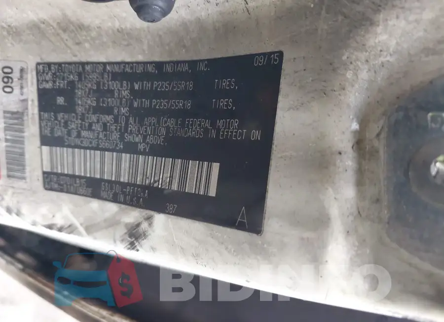 5TDYK3DCXFS660734 Photo# 9