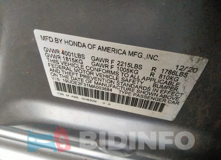 19UDE2F31MA003684 Photo# 9