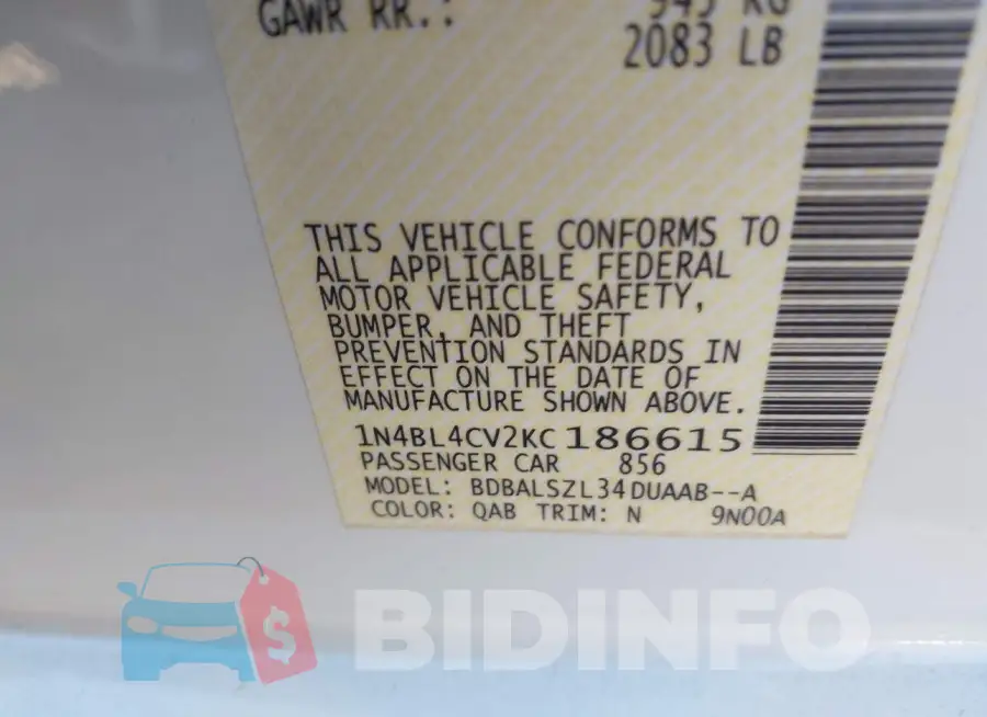 1N4BL4CV2KC186615 Photo# 9