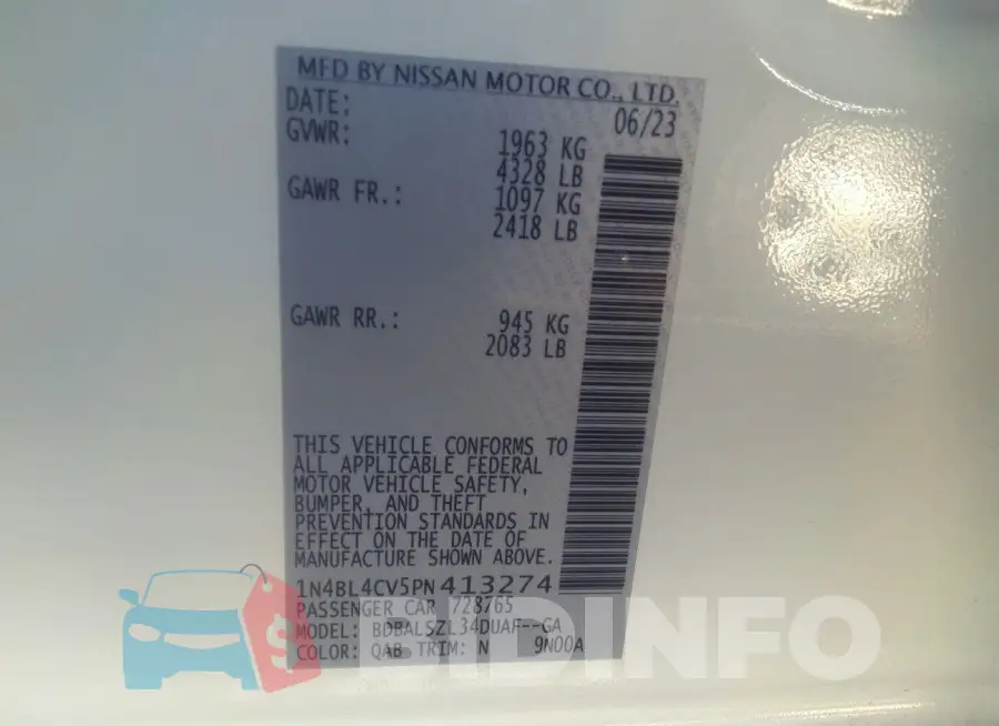 1N4BL4CV5PN413274 Photo# 9