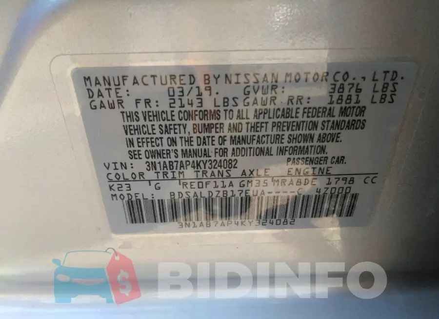 3N1AB7AP4KY324082 Photo# 9
