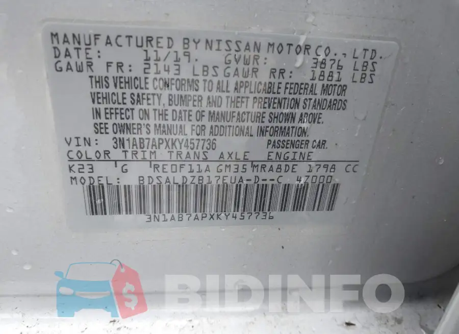 3N1AB7APXKY457736 Photo# 9