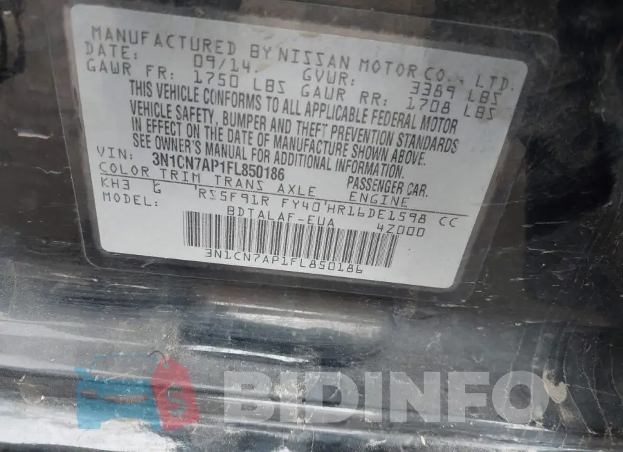 3N1CN7AP1FL850186 Photo# 9
