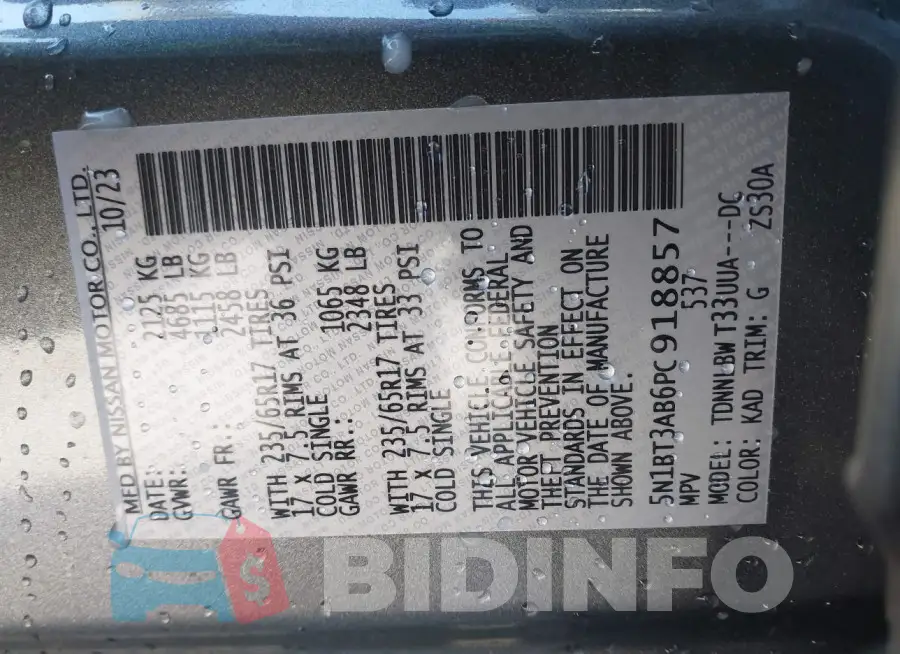 5N1BT3AB6PC918857 Photo# 9