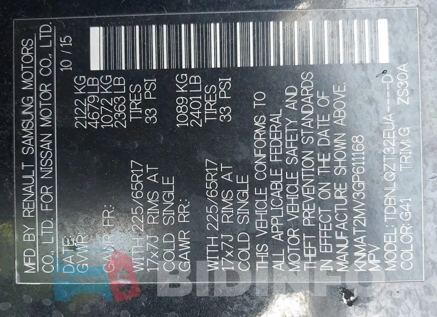 KNMAT2MV3GP611168 Photo# 9