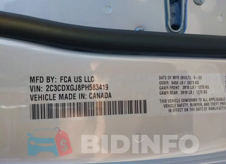 2C3CDXGJ8PH583419 Photo# 9