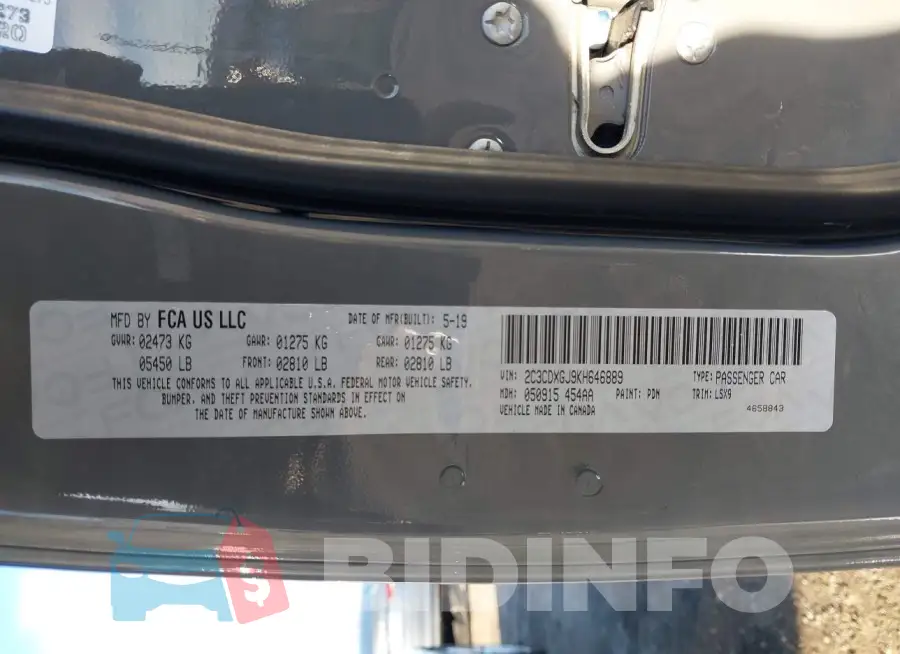 2C3CDXGJ9KH646889 Photo# 9