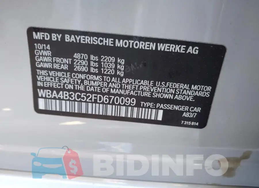 WBA4B3C52FD670099 Photo# 9