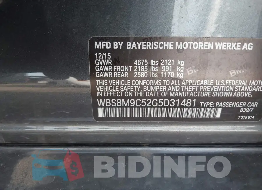 WBS8M9C52G5D31481 Photo# 9