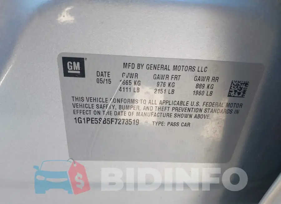 1G1PE5SB5F7273519 Photo# 9
