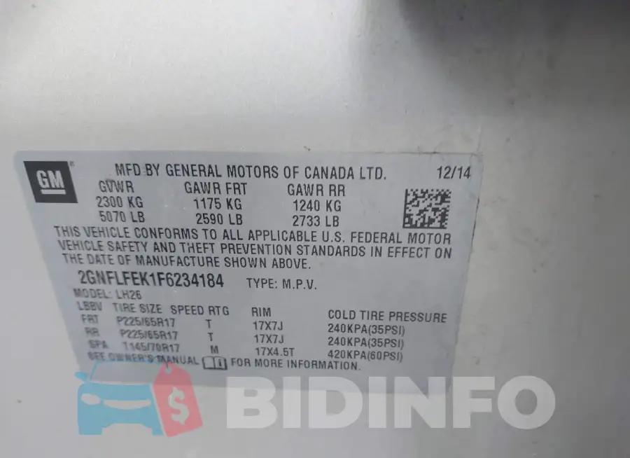 2GNFLFEK1F6234184 Photo# 9