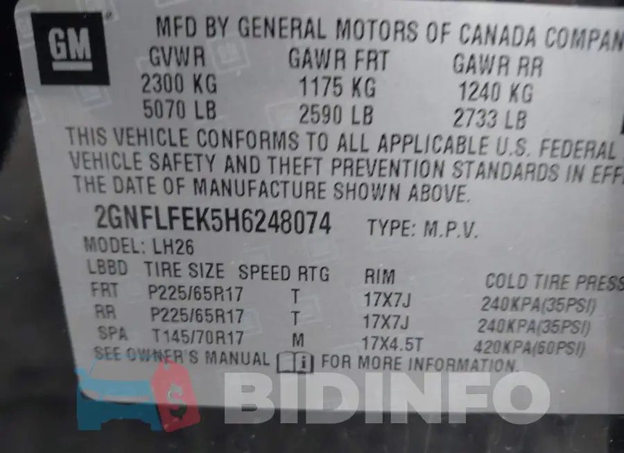2GNFLFEK5H6248074 Photo# 9