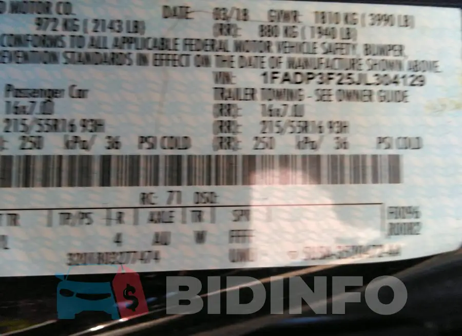 1FADP3F25JL304129 Photo# 9