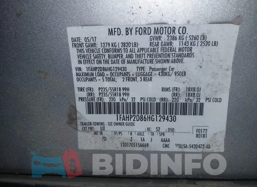 1FAHP2D86HG129430 Photo# 9