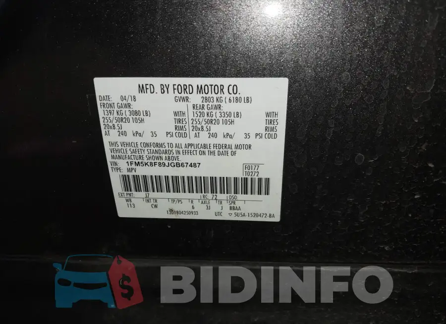 1FM5K8F89JGB67487 Photo# 9