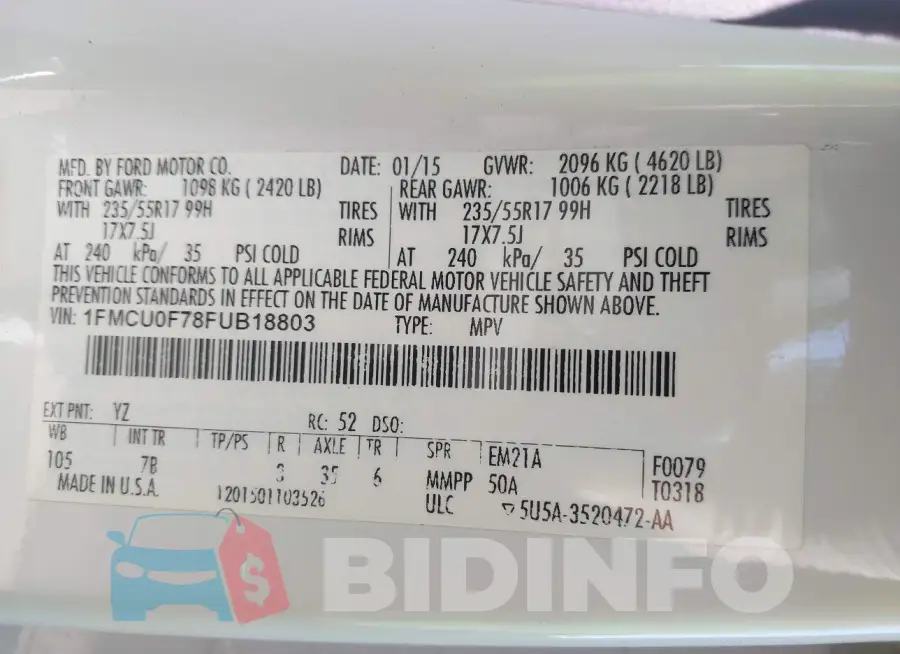 1FMCU0F78FUB18803 Photo# 9