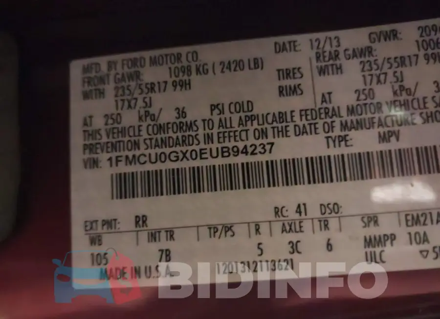 1FMCU0GX0EUB94237 Photo# 9