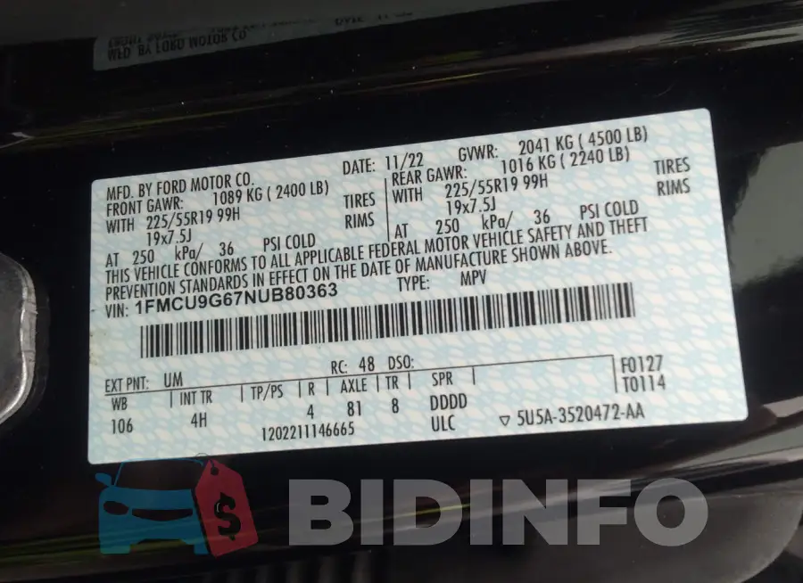 1FMCU9G67NUB80363 Photo# 9