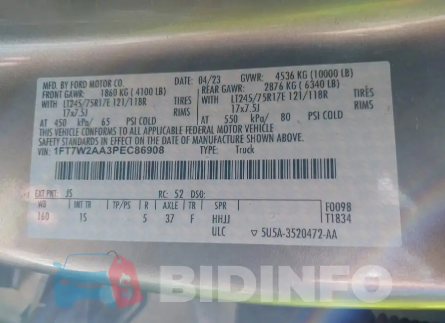 1FT7W2AA3PEC86908 Photo# 9