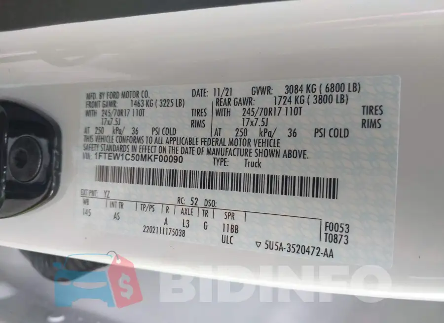 1FTEW1C50MKF00090 Photo# 9