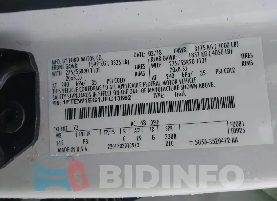 1FTEW1EG1JFC13862 Photo# 9