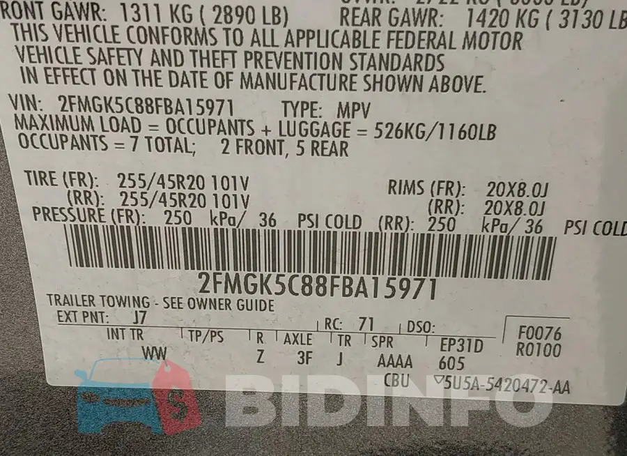 2FMGK5C88FBA15971 Photo# 9