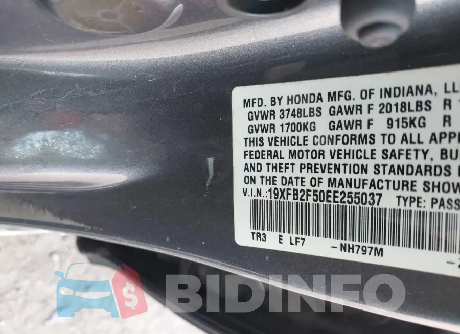 19XFB2F50EE255037 Photo# 9