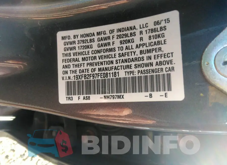19XFB2F97FE081181 Photo# 9