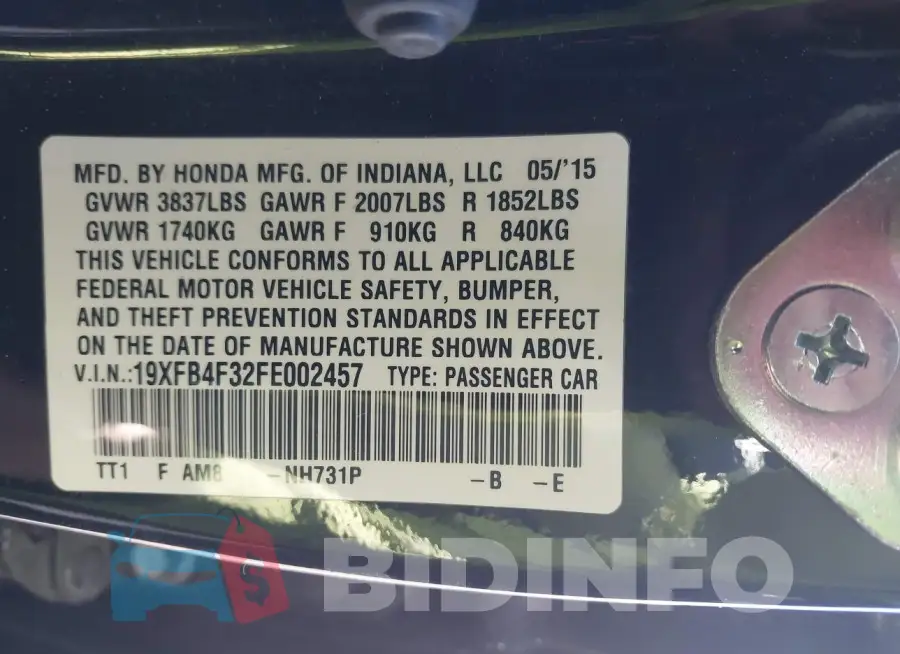 19XFB4F32FE002457 Photo# 9
