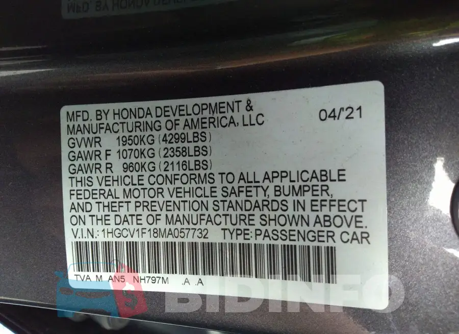 1HGCV1F18MA057732 Photo# 9
