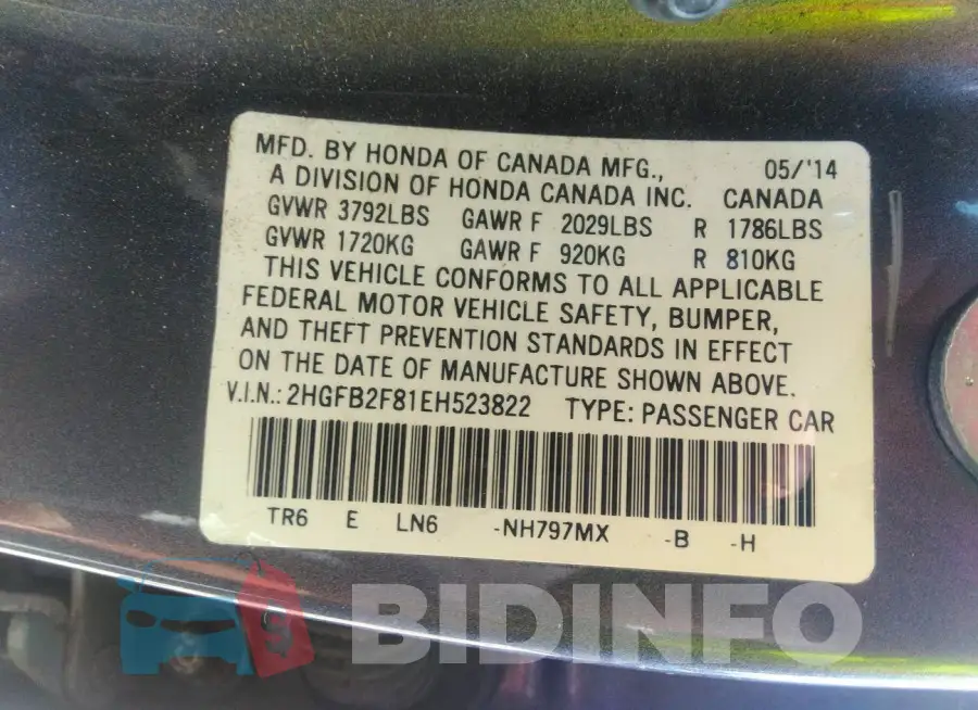 2HGFB2F81EH523822 Photo# 9